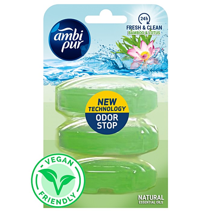 Запаска для подвесного блока для туалета Ambi Pur Odor Stop 5в1 Бамбук и лотос, 3 х 55 г - 